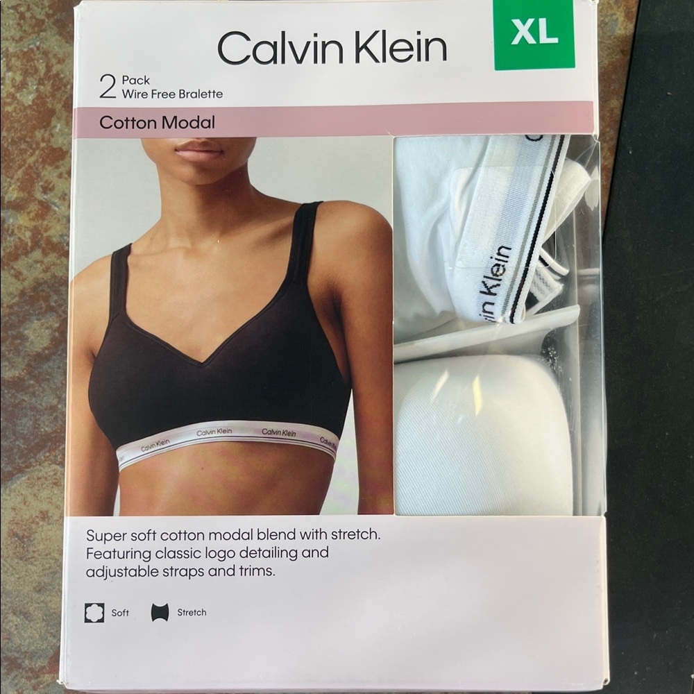 Calvin Klein 2- White Cotton Modal Bralette Set nwt